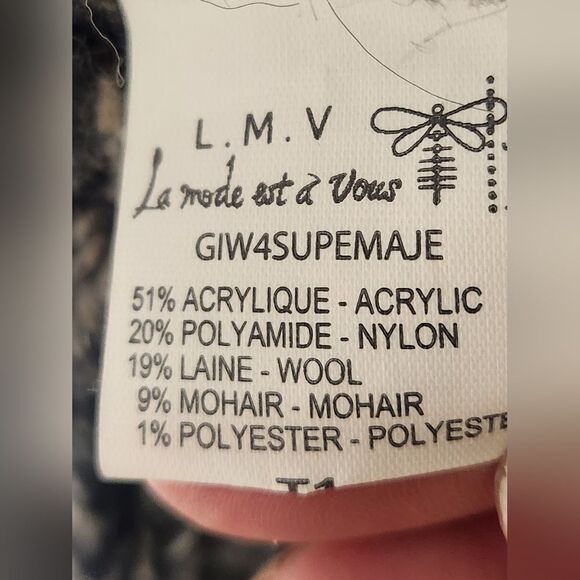 LaModeEstaVous 1/S BlackWhite Lngslv CableKnit WOOLMOHAIRBlend WomenOpenCardigan - Picture 5 of 11